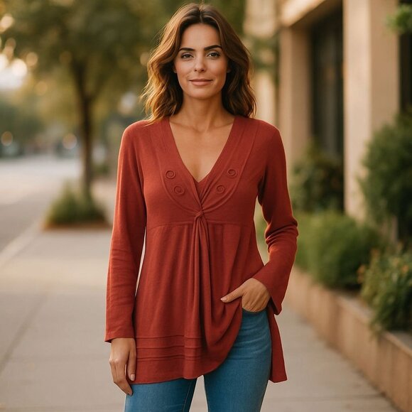 Soft Surroundings Sweaters - Soft Surroundings Autumn Orange Long Waisted Soft Knit Cardigan, Sz L